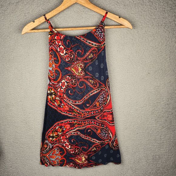 Lascana for Venus Paisley Tank Top Red Navy Sleeveless Keyhole Neck Boho Summer - Picture 2 of 11